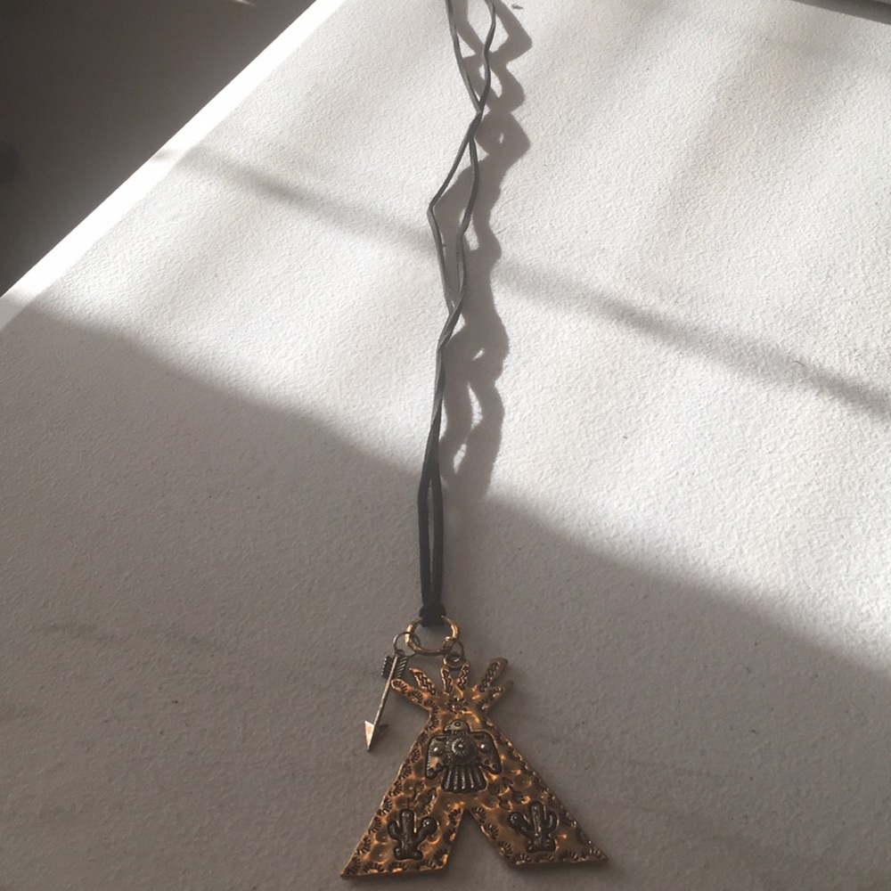 Southwest necklace with Thunderbird, cactuses and arrows.